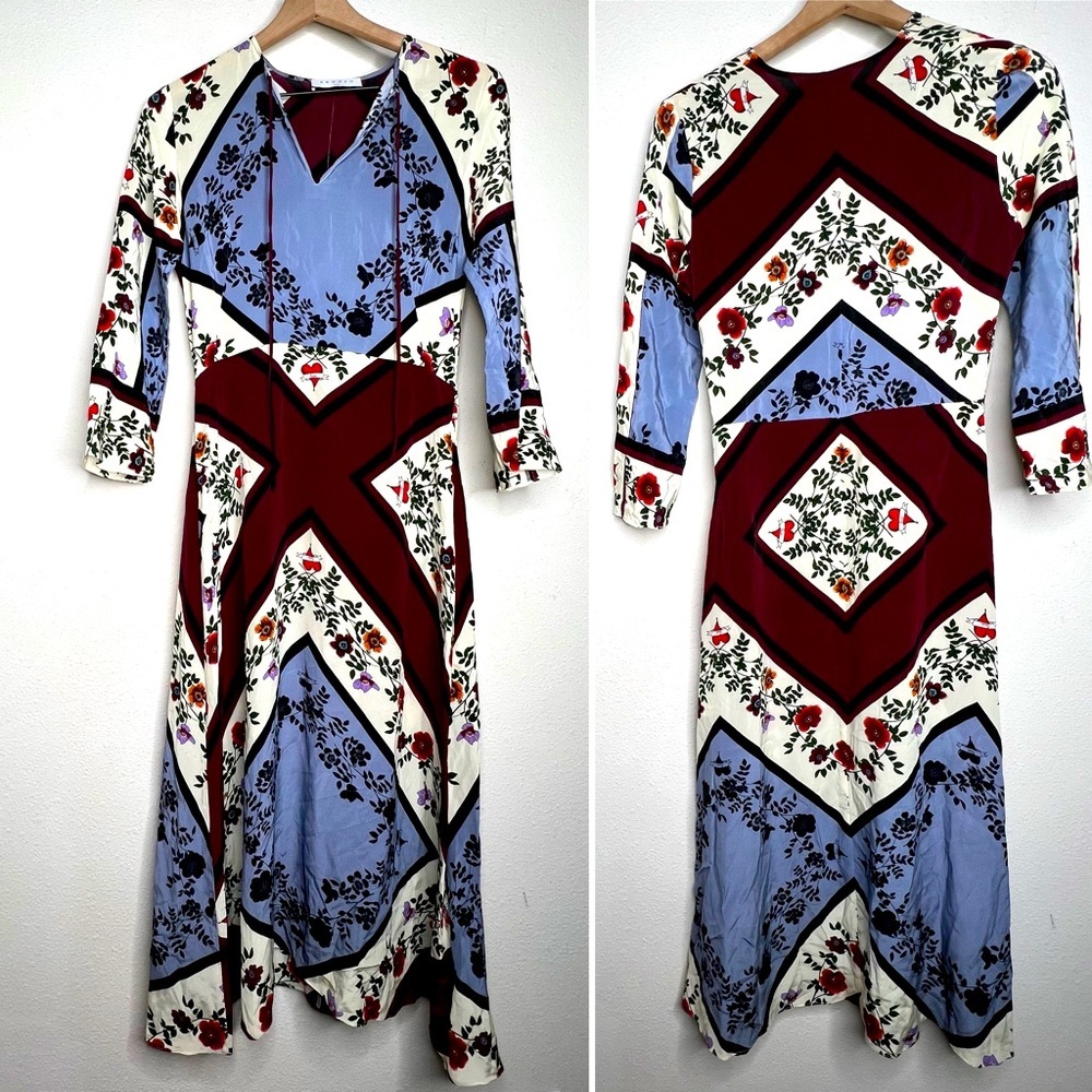 Sandro Steffie Floral Square Print Silk Midi Dress, size M - Picture 2 of 7